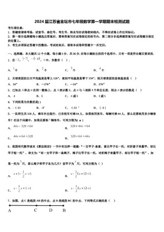 2024届江苏省金坛市七年级数学第一学期期末检测试题含解析.doc