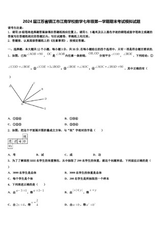 2024届江苏省镇江市江南学校数学七年级第一学期期末考试模拟试题含解析.doc