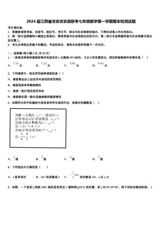 2024届江西省吉安吉安县联考七年级数学第一学期期末检测试题含解析.doc