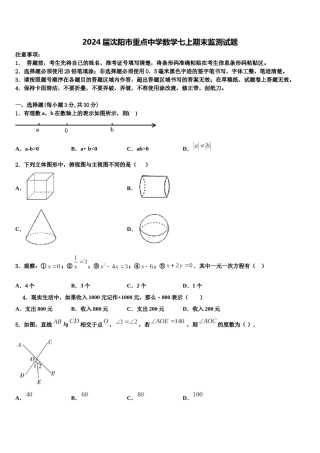 2024届沈阳市重点中学数学七上期末监测试题含解析.doc