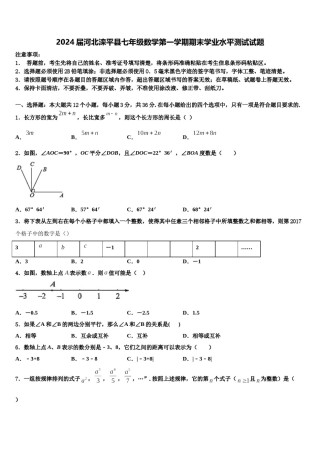 2024届河北滦平县七年级数学第一学期期末学业水平测试试题含解析.doc