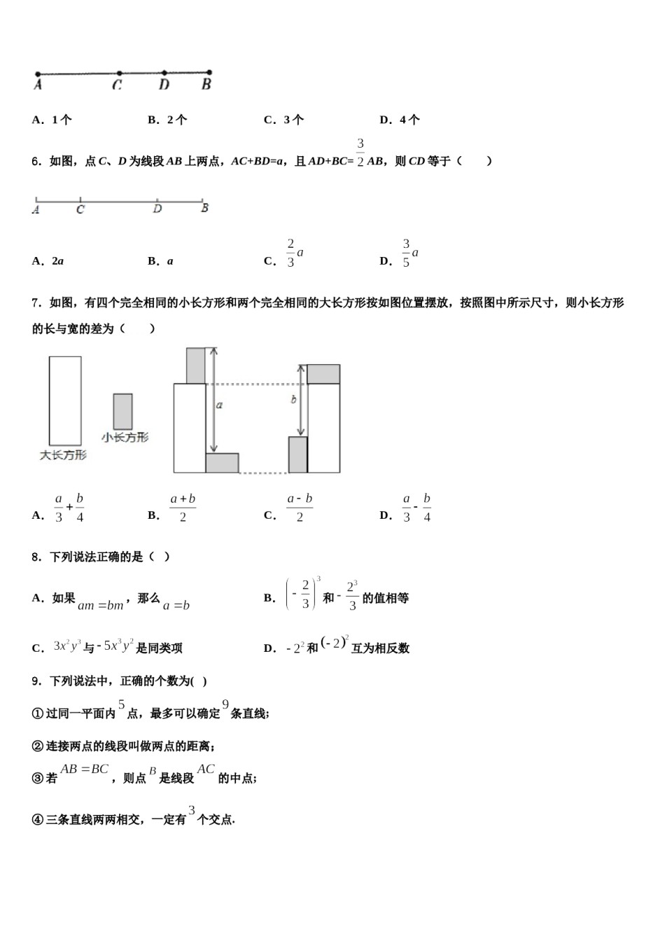 2024届河北省临西县数学七年级第一学期期末监测试题含解析.doc_第2页