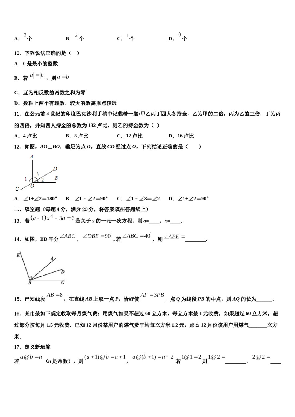 2024届河北省临西县数学七年级第一学期期末监测试题含解析.doc_第3页