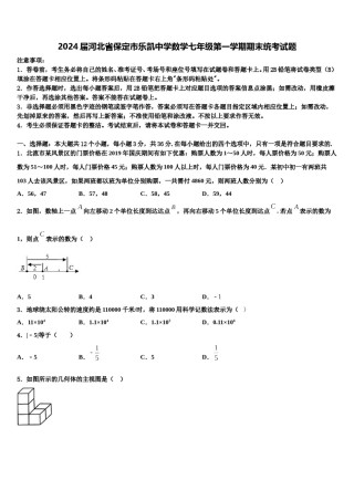 2024届河北省保定市乐凯中学数学七年级第一学期期末统考试题含解析.doc