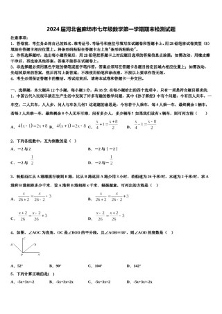 2024届河北省廊坊市七年级数学第一学期期末检测试题含解析.doc