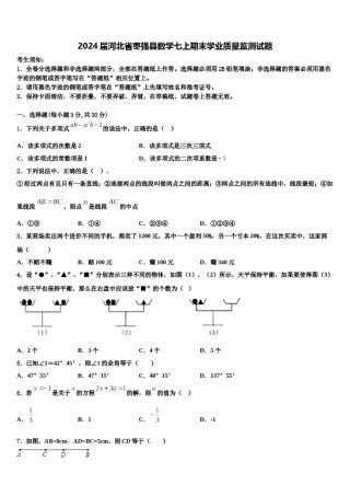 2024届河北省枣强县数学七上期末学业质量监测试题含解析.doc