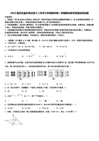 2024届河北省石家庄四十二中学七年级数学第一学期期末教学质量检测试题含解析.doc