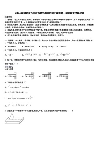 2024届河北省石家庄市第九中学数学七年级第一学期期末经典试题含解析.doc