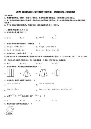 2024届河北省部分学校数学七年级第一学期期末复习检测试题含解析.doc