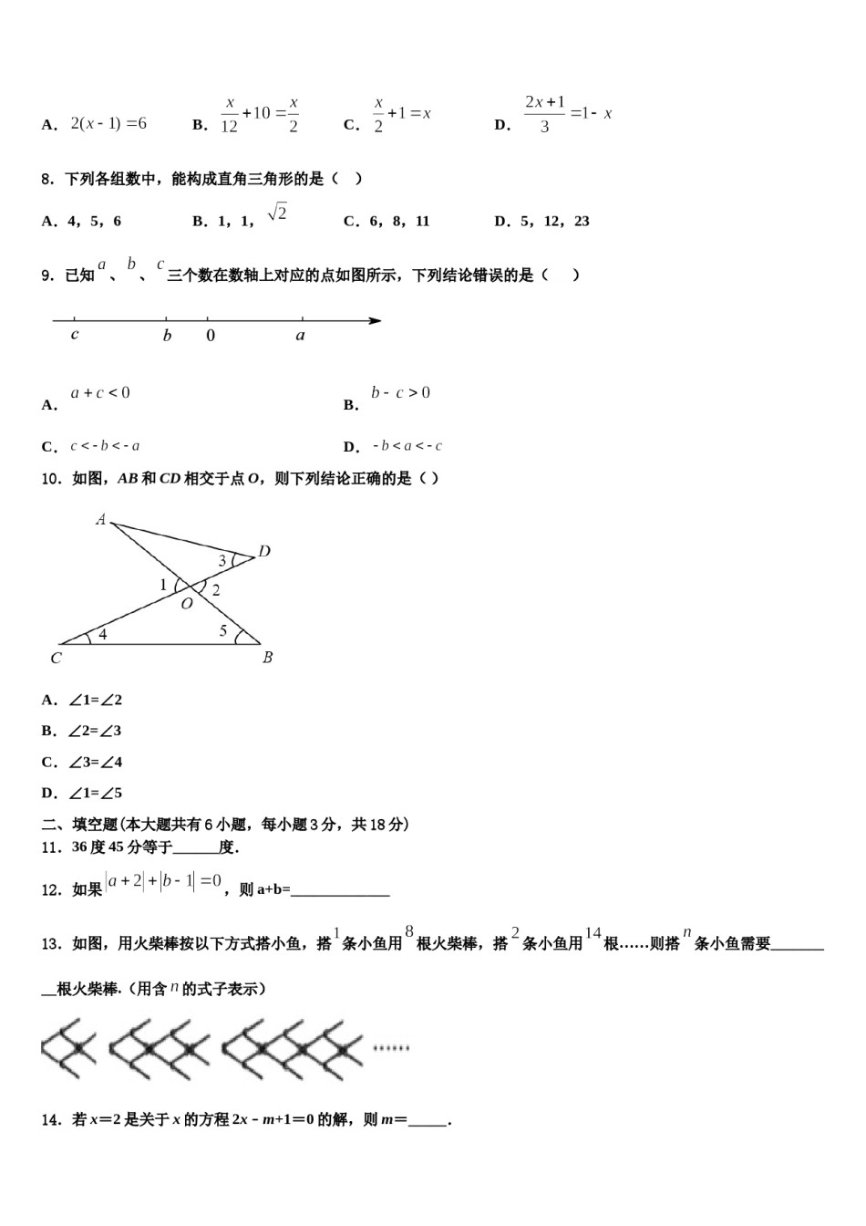 2024届河北省高阳县联考数学七年级第一学期期末达标检测模拟试题含解析.doc_第2页