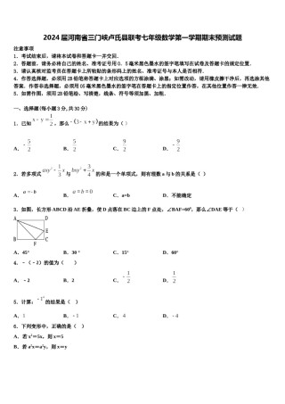 2024届河南省三门峡卢氏县联考七年级数学第一学期期末预测试题含解析.doc