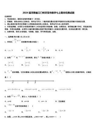 2024届河南省三门峡灵宝市数学七上期末经典试题含解析.doc