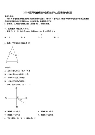 2024届河南省信阳市名校数学七上期末统考试题含解析.doc