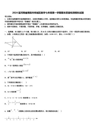 2024届河南省南阳市宛城区数学七年级第一学期期末质量检测模拟试题含解析.doc