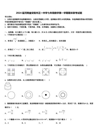 2024届河南省安阳市正一中学七年级数学第一学期期末联考试题含解析.doc