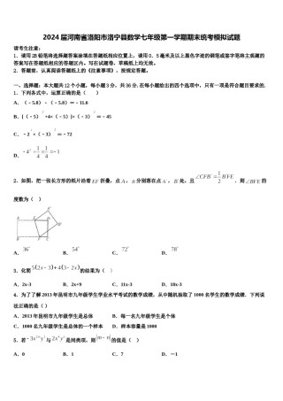 2024届河南省洛阳市洛宁县数学七年级第一学期期末统考模拟试题含解析.doc