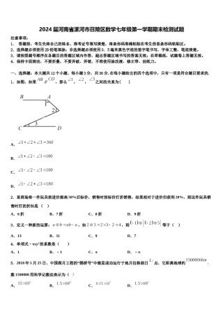 2024届河南省漯河市召陵区数学七年级第一学期期末检测试题含解析.doc