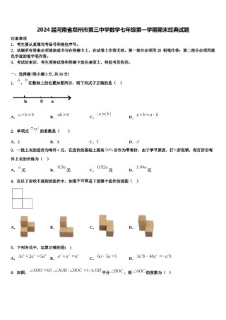 2024届河南省郑州市第三中学数学七年级第一学期期末经典试题含解析.doc