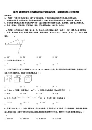 2024届河南省郑州市第八中学数学七年级第一学期期末复习检测试题含解析.doc