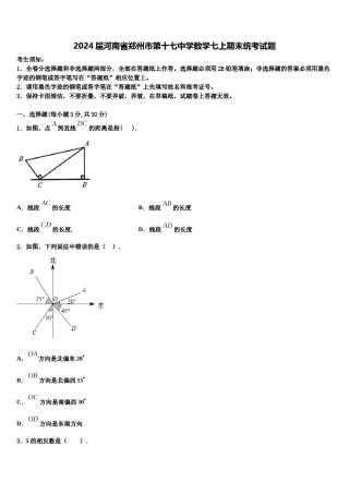 2024届河南省郑州市第十七中学数学七上期末统考试题含解析.doc