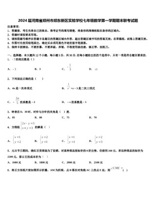 2024届河南省郑州市郑东新区实验学校七年级数学第一学期期末联考试题含解析.doc