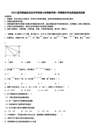 2024届河南省驻马店市平舆县七年级数学第一学期期末学业质量监测试题含解析.doc