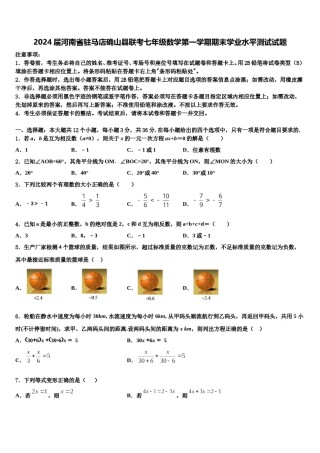 2024届河南省驻马店确山县联考七年级数学第一学期期末学业水平测试试题含解析.doc