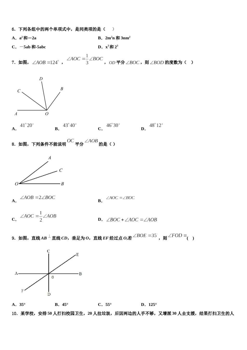 2024届浙江省嘉兴地区数学七年级第一学期期末教学质量检测模拟试题含解析.doc_第2页