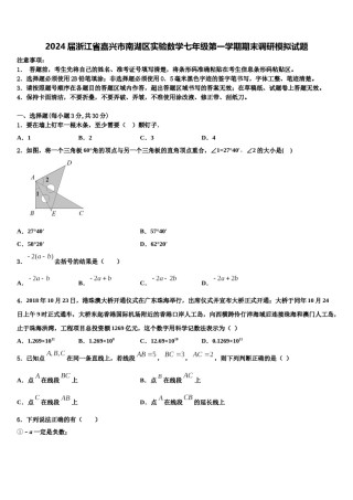 2024届浙江省嘉兴市南湖区实验数学七年级第一学期期末调研模拟试题含解析.doc