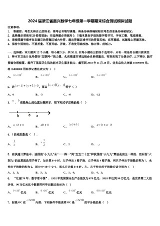 2024届浙江省嘉兴数学七年级第一学期期末综合测试模拟试题含解析.doc