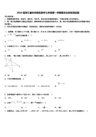2024届浙江省杭州地区数学七年级第一学期期末达标检测试题含解析.doc
