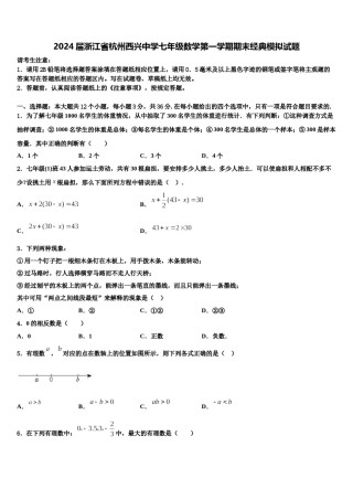 2024届浙江省杭州西兴中学七年级数学第一学期期末经典模拟试题含解析.doc