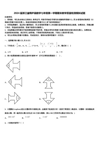 2024届浙江省桐庐县数学七年级第一学期期末教学质量检测模拟试题含解析.doc