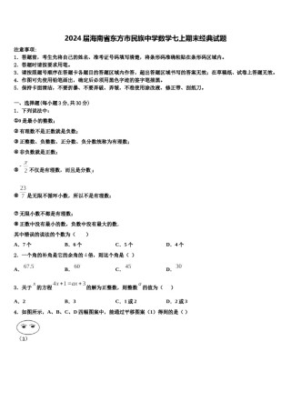 2024届海南省东方市民族中学数学七上期末经典试题含解析.doc