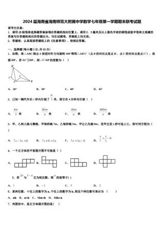 2024届海南省海南师范大附属中学数学七年级第一学期期末联考试题含解析.doc