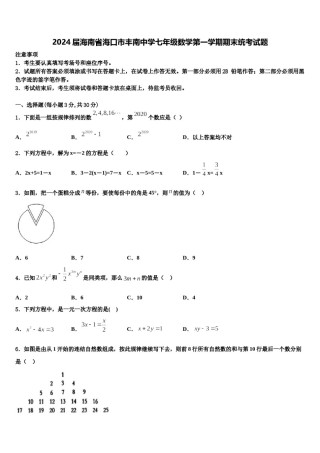 2024届海南省海口市丰南中学七年级数学第一学期期末统考试题含解析.doc