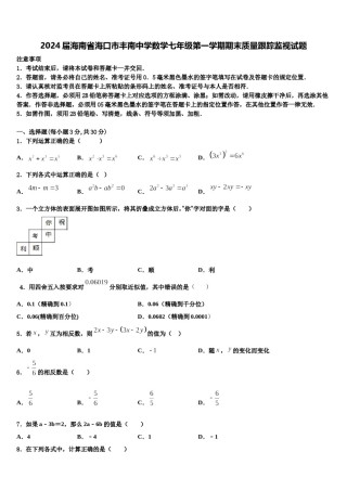 2024届海南省海口市丰南中学数学七年级第一学期期末质量跟踪监视试题含解析.doc