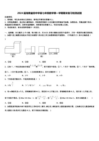 2024届海南省琼中学县七年级数学第一学期期末复习检测试题含解析.doc