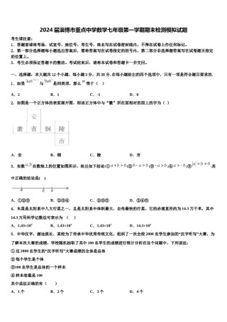 2024届淄博市重点中学数学七年级第一学期期末检测模拟试题含解析.doc