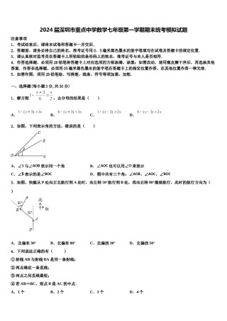 2024届深圳市重点中学数学七年级第一学期期末统考模拟试题含解析.doc