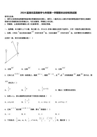 2024届湖北宜昌数学七年级第一学期期末达标检测试题含解析.doc