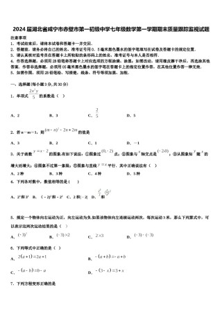2024届湖北省咸宁市赤壁市第一初级中学七年级数学第一学期期末质量跟踪监视试题含解析.doc