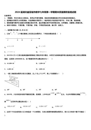 2024届湖北省宜城市数学七年级第一学期期末质量跟踪监视试题含解析.doc