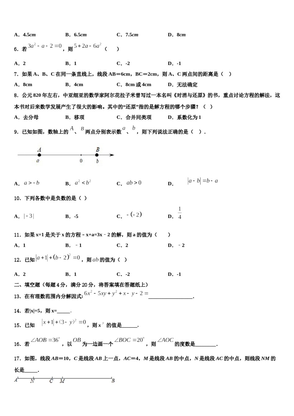 2024届湖北省宜昌市高新区数学七年级第一学期期末达标检测模拟试题含解析.doc_第2页