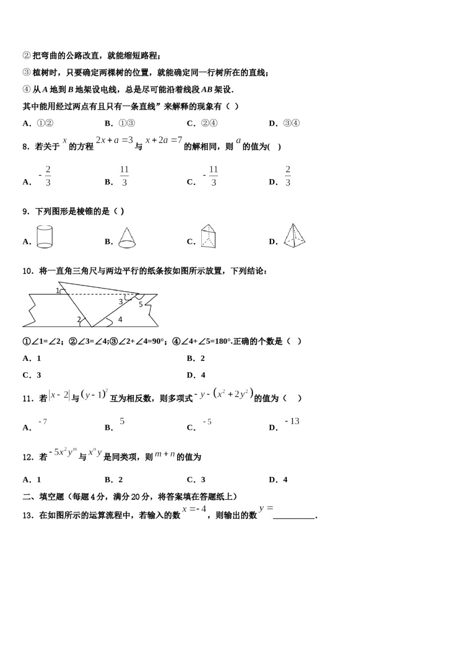 2024届湖北省武汉市东湖高新区数学七上期末复习检测模拟试题含解析.doc_第2页