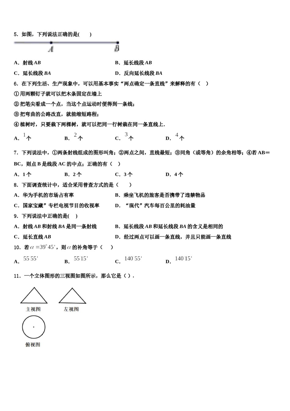 2024届湖北省武汉江夏区五校联考七年级数学第一学期期末复习检测试题含解析.doc_第2页