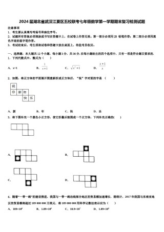 2024届湖北省武汉江夏区五校联考七年级数学第一学期期末复习检测试题含解析.doc
