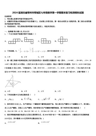 2024届湖北省鄂州市鄂城区七年级数学第一学期期末复习检测模拟试题含解析.doc