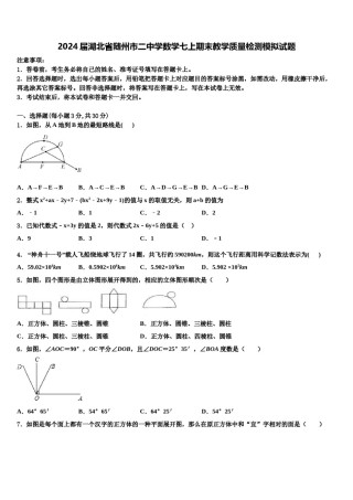 2024届湖北省随州市二中学数学七上期末教学质量检测模拟试题含解析.doc
