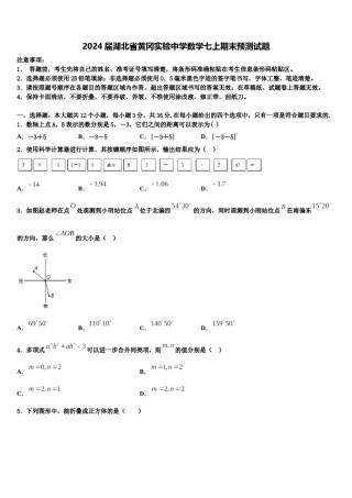 2024届湖北省黄冈实验中学数学七上期末预测试题含解析.doc